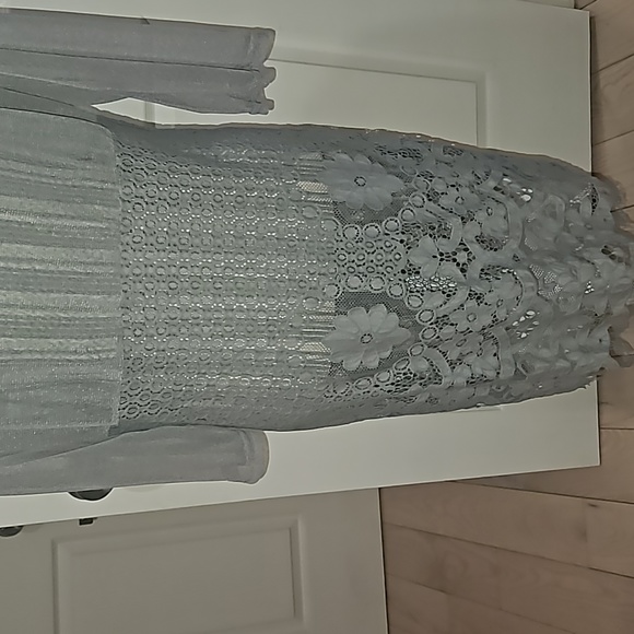 FORGOTTEN GRACE Women Silver color Tulle Mesh Lace Cardigan Size L - Picture 7 of 12